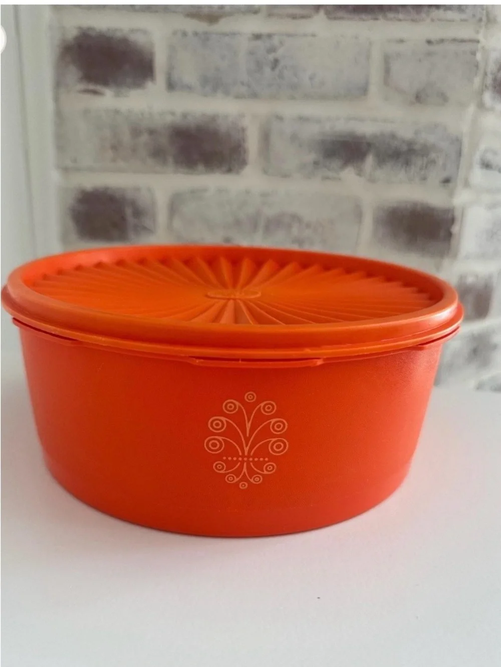 Tupperware Bright Orange Round Lid with Radiant Ribbed Design